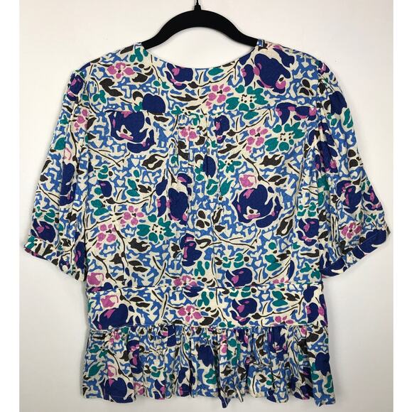 ba&sh Oleo Peplum Floral V Neck Top Blouse Womens Large Preppy Designer Feminine - Picture 3 of 10